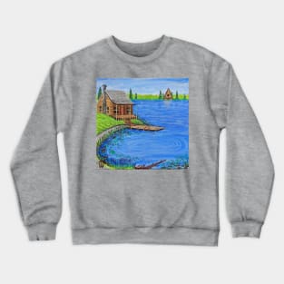 Cabin at the Lake in the Spring Season Crewneck Sweatshirt